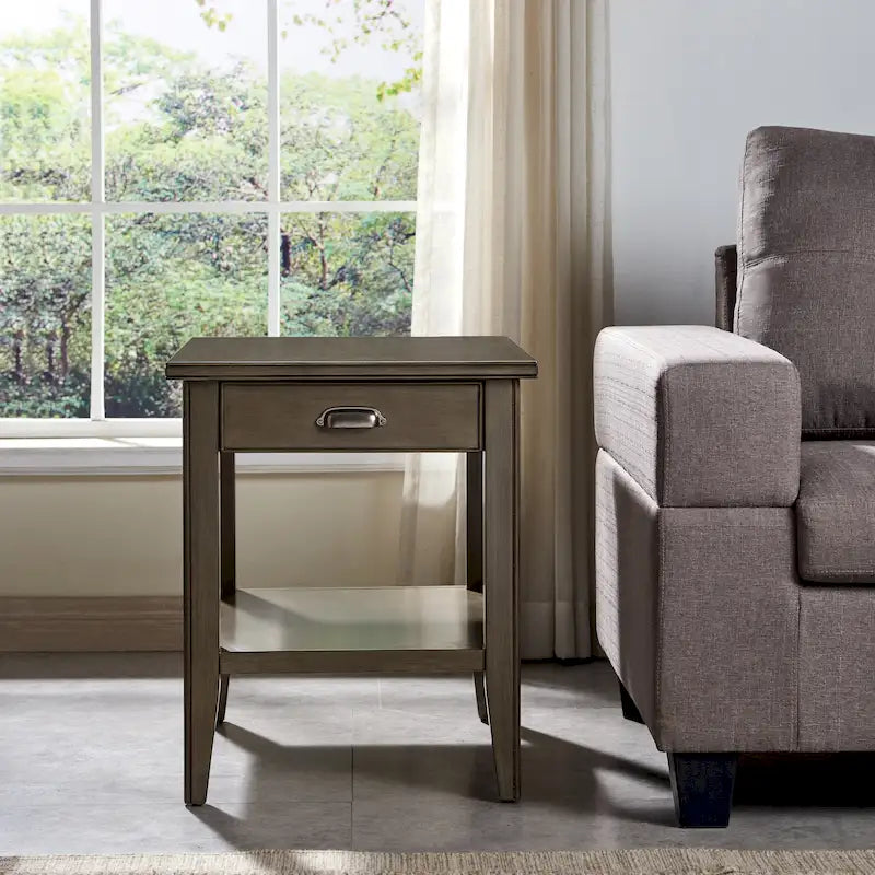 Table d'appoint en bois massif de 20 po avec étagère et tiroir verrouillable dissimulé