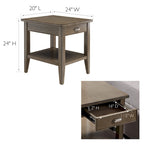 Table d'appoint en bois massif de 20 po avec étagère et tiroir verrouillable dissimulé