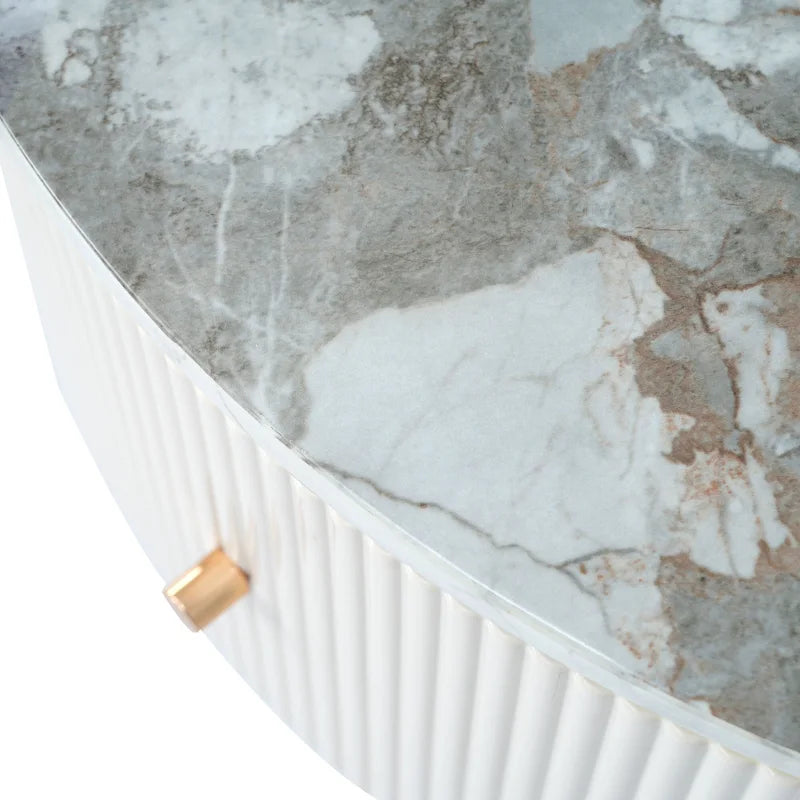 Table basse ronde moderne avec 2 grands tiroirs de rangement