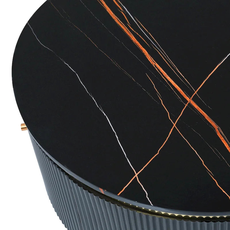 Table basse ronde moderne avec 2 grands tiroirs de rangement