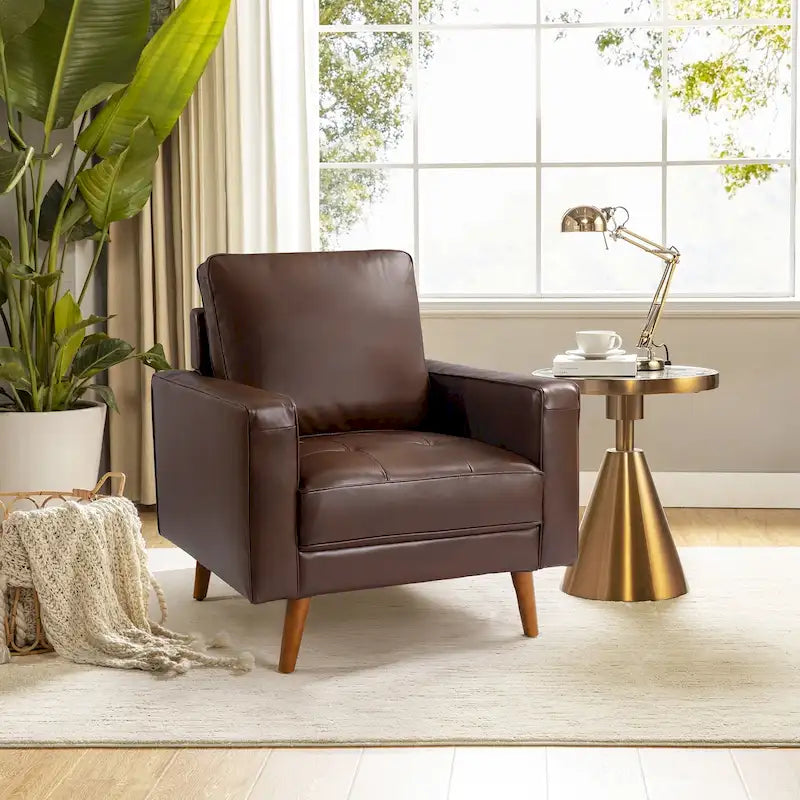Fauteuil en cuir véritable du milieu du siècle