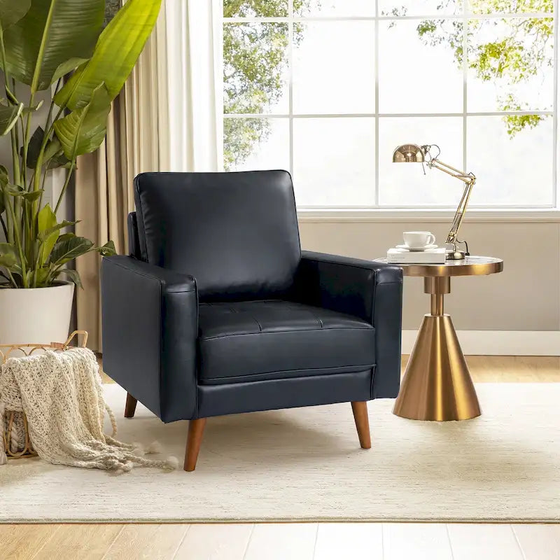 Fauteuil en cuir véritable du milieu du siècle