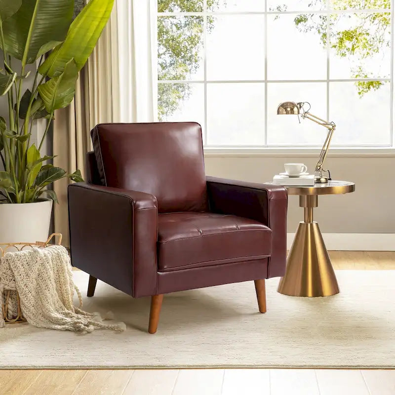 Fauteuil en cuir véritable du milieu du siècle