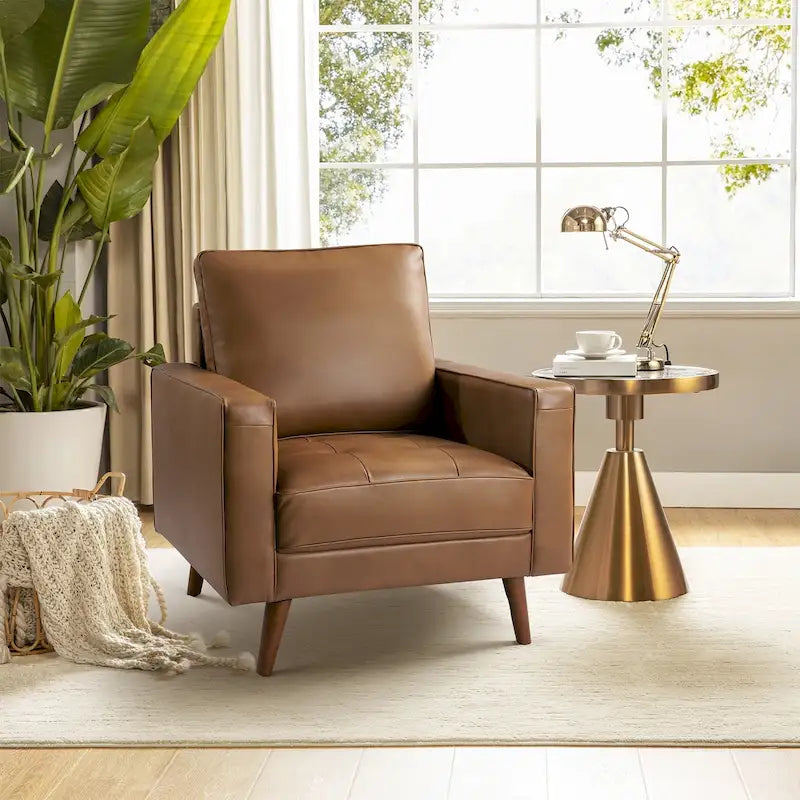 Fauteuil en cuir véritable du milieu du siècle