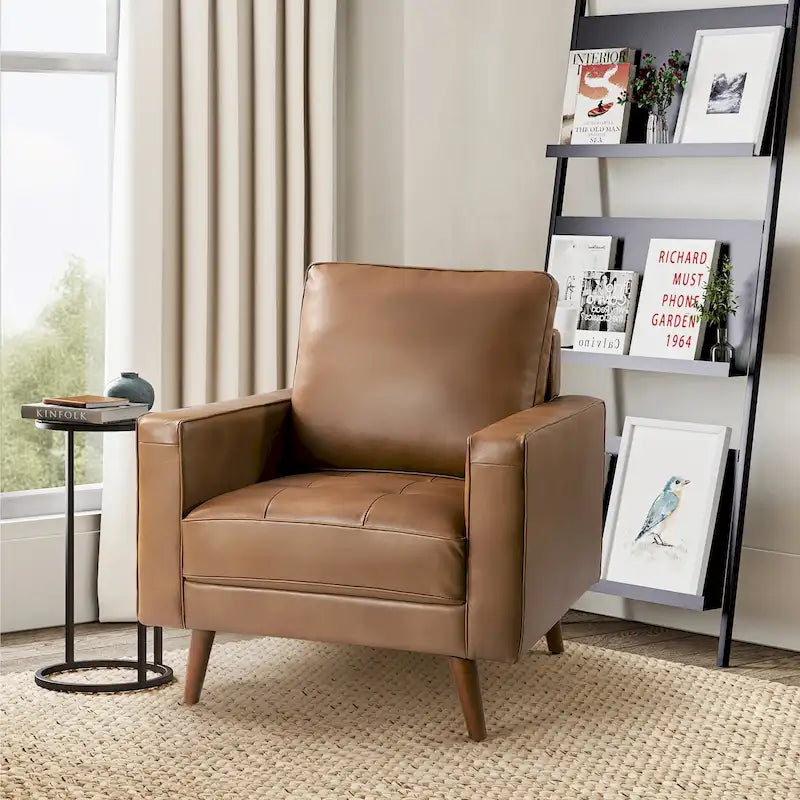 Fauteuil en cuir véritable du milieu du siècle