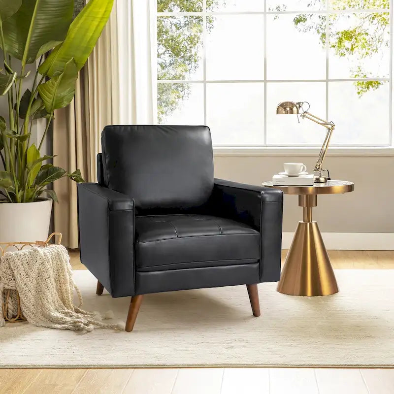 Fauteuil en cuir véritable du milieu du siècle