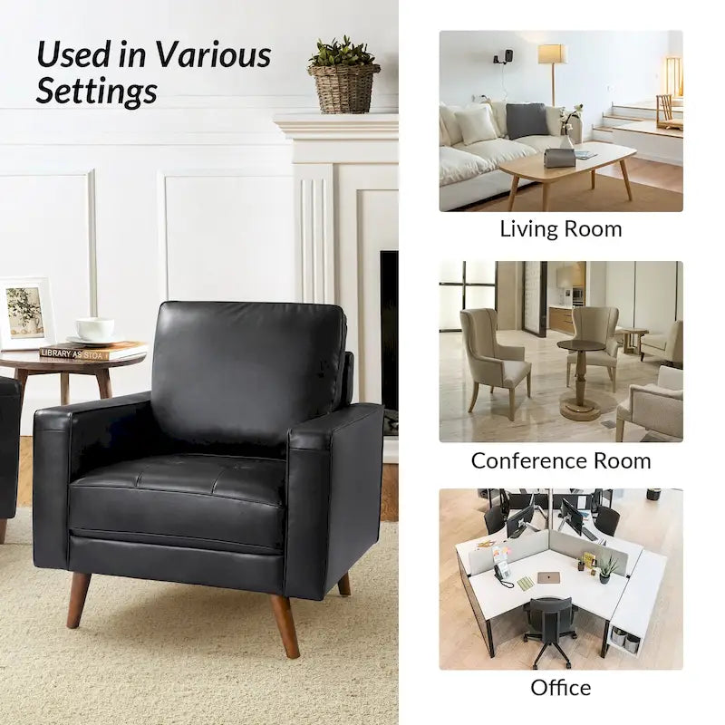 Fauteuil en cuir véritable du milieu du siècle