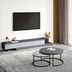 Meuble TV moderne extensible 118 avec 3 tiroirs spacieux, console multimédia à longueur réglable pour salon