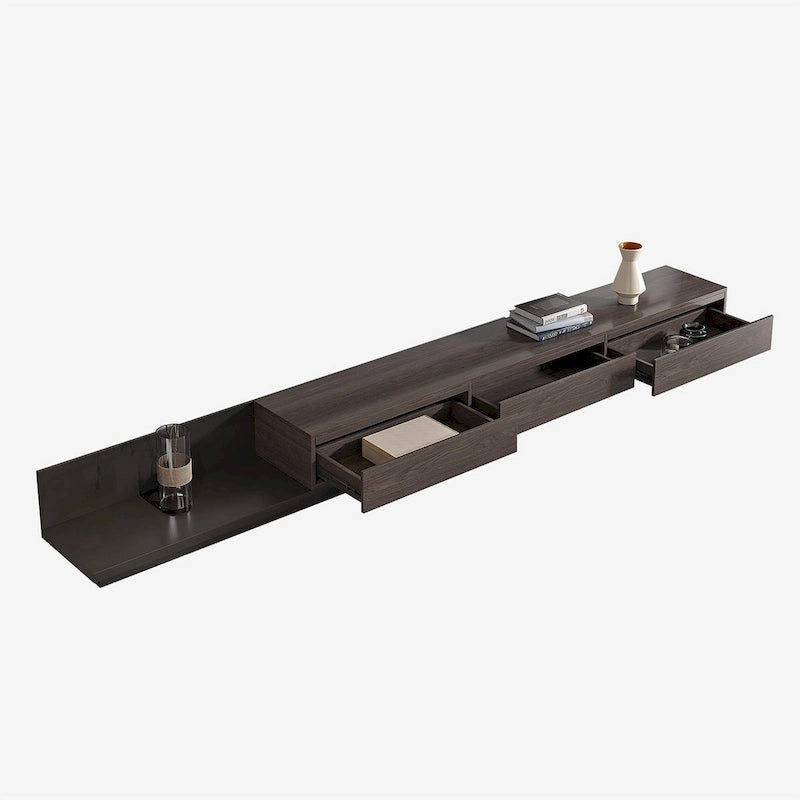 Meuble TV moderne extensible 118 avec 3 tiroirs spacieux, console multimédia à longueur réglable pour salon