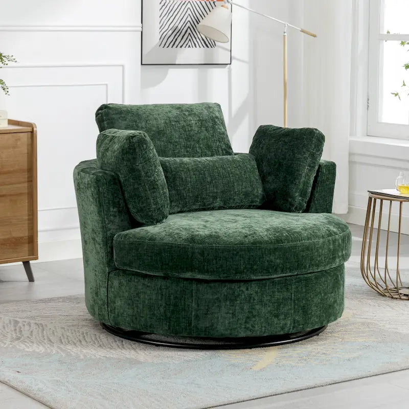 Fauteuil club pivotant rembourré avec base en métal