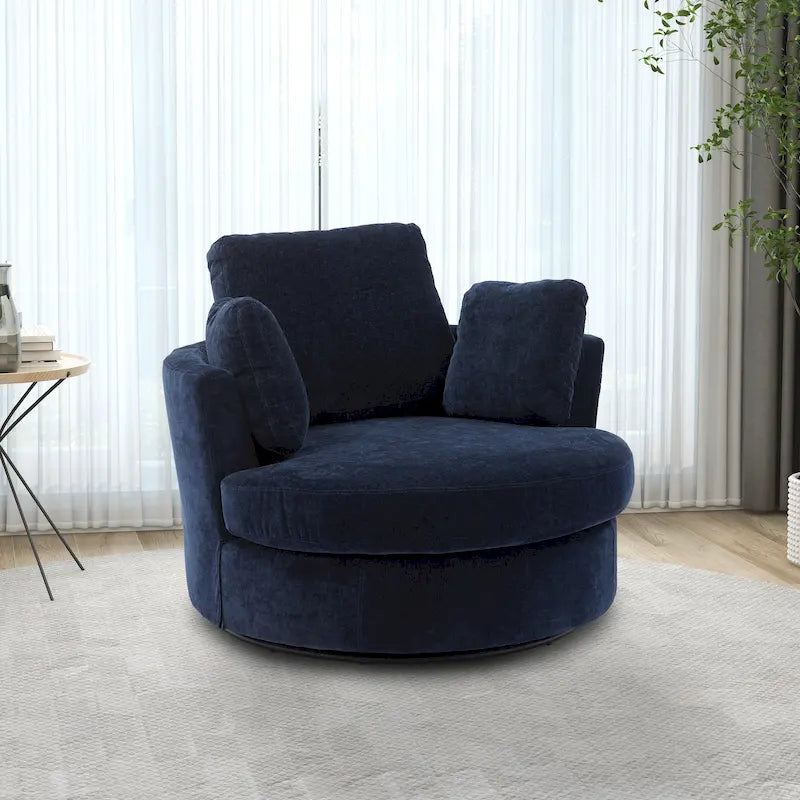 Fauteuil club pivotant rembourré avec base en métal