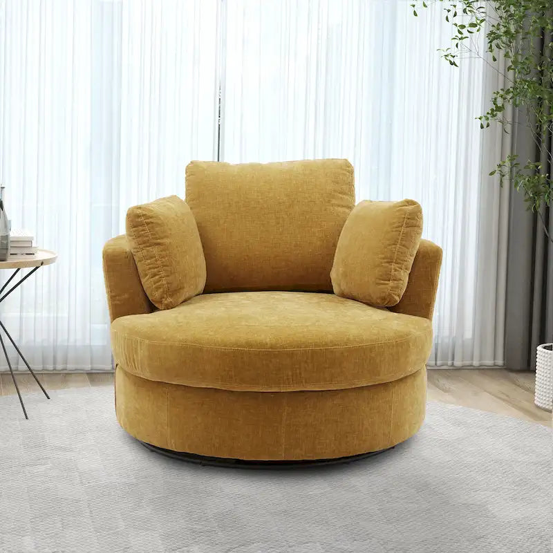 Fauteuil club pivotant rembourré avec base en métal
