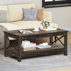 Table basse d'appoint en bois style rustique avec grande étagère de rangement