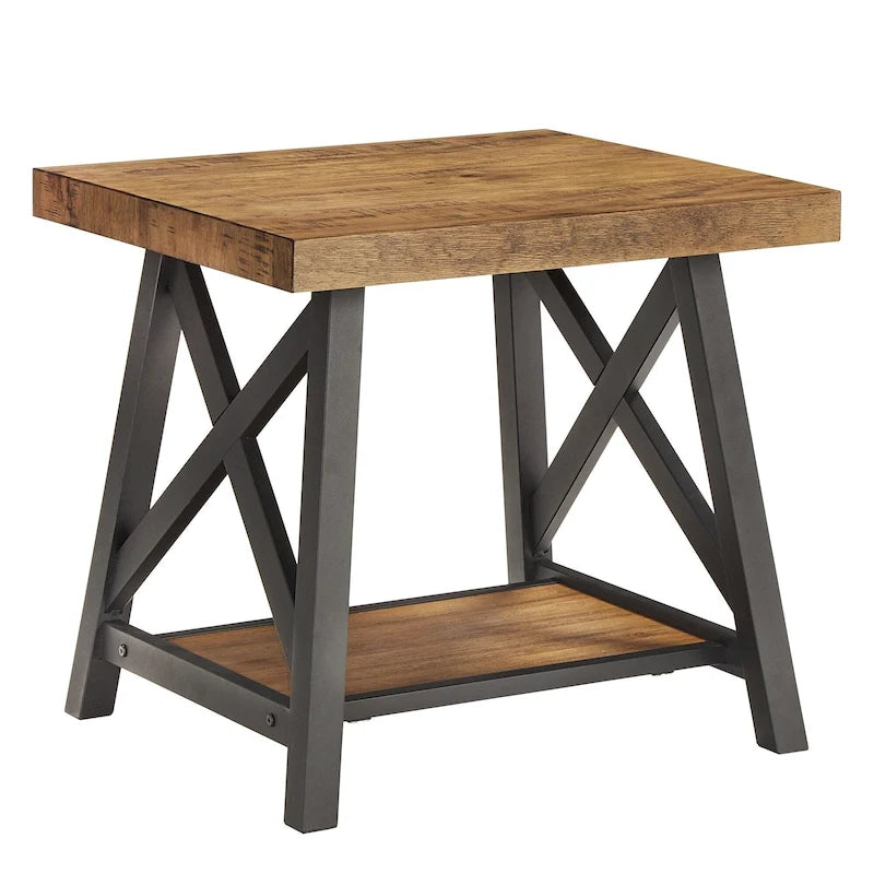 Table d'appoint rustique en X avec étagère