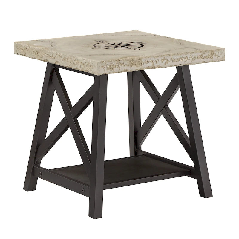 Table d'appoint rustique en X avec étagère