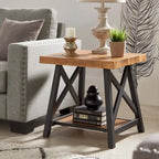 Table d'appoint rustique en X avec étagère
