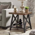 Table d'appoint rustique en X avec étagère