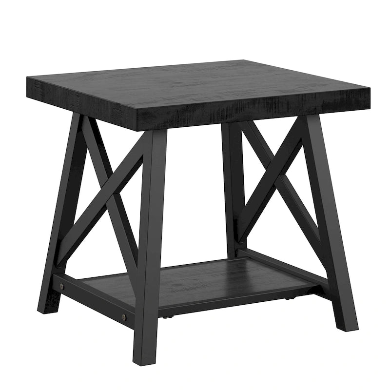 Table d'appoint rustique en X avec étagère