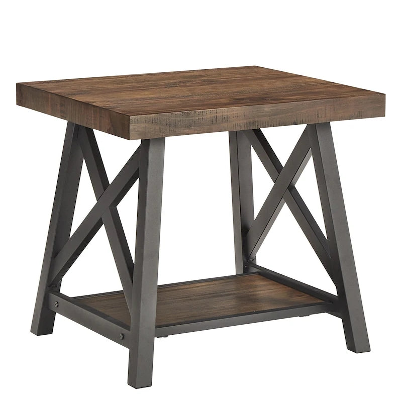 Table d'appoint rustique en X avec étagère