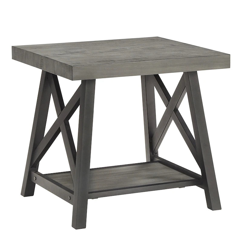 Table d'appoint rustique en X avec étagère