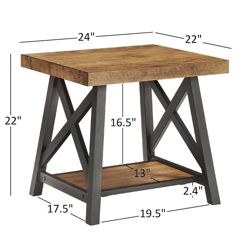 Table d'appoint rustique en X avec étagère