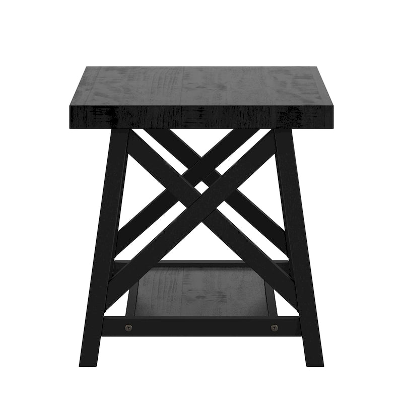 Table d'appoint rustique en X avec étagère