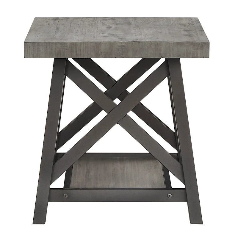 Table d'appoint rustique en X avec étagère
