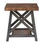 Table d'appoint rustique en X avec étagère