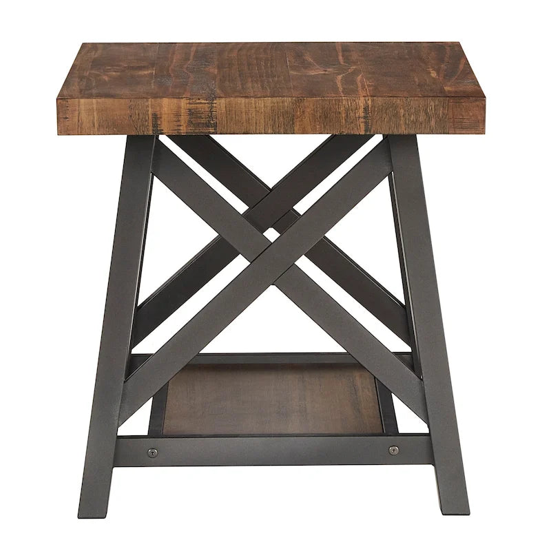 Table d'appoint rustique en X avec étagère