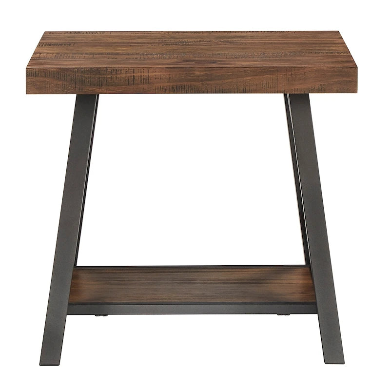 Table d'appoint rustique en X avec étagère