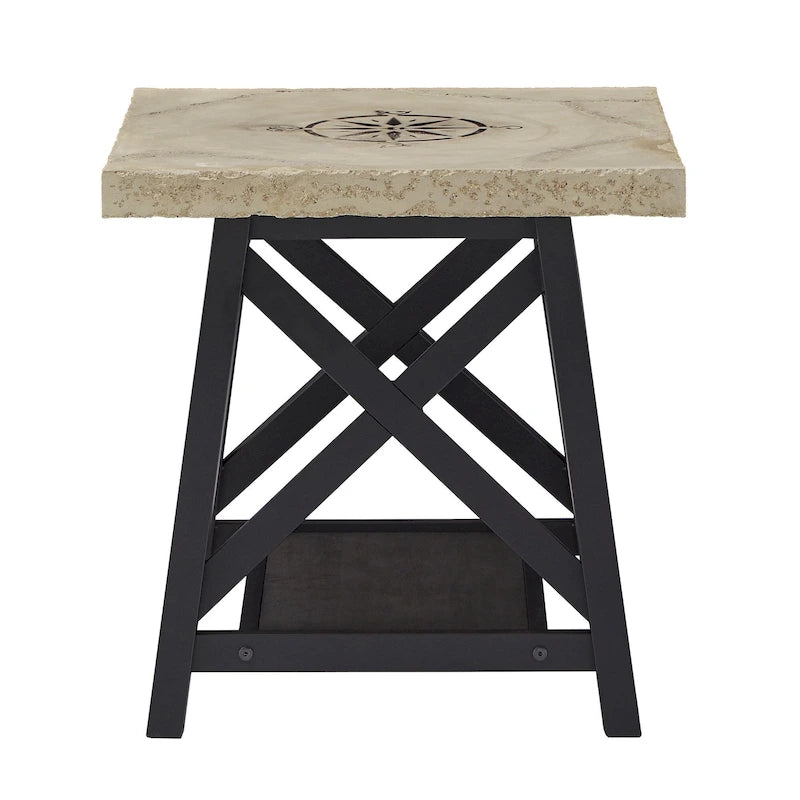 Table d'appoint rustique en X avec étagère