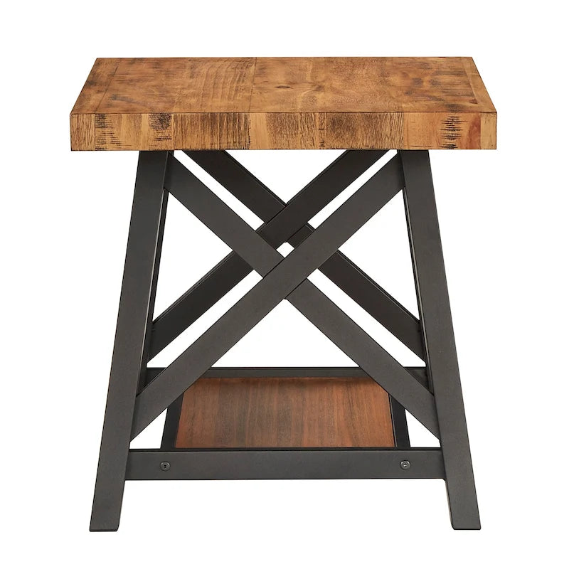 Table d'appoint rustique en X avec étagère