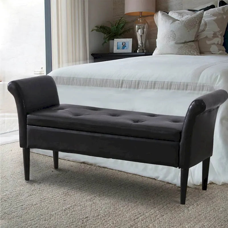 Banc de rangement ottoman avec accoudoirs, banquette de rangement capitonnée pour chambre à coucher, banc d'entrée, repose-pieds avec grand espace de rangement