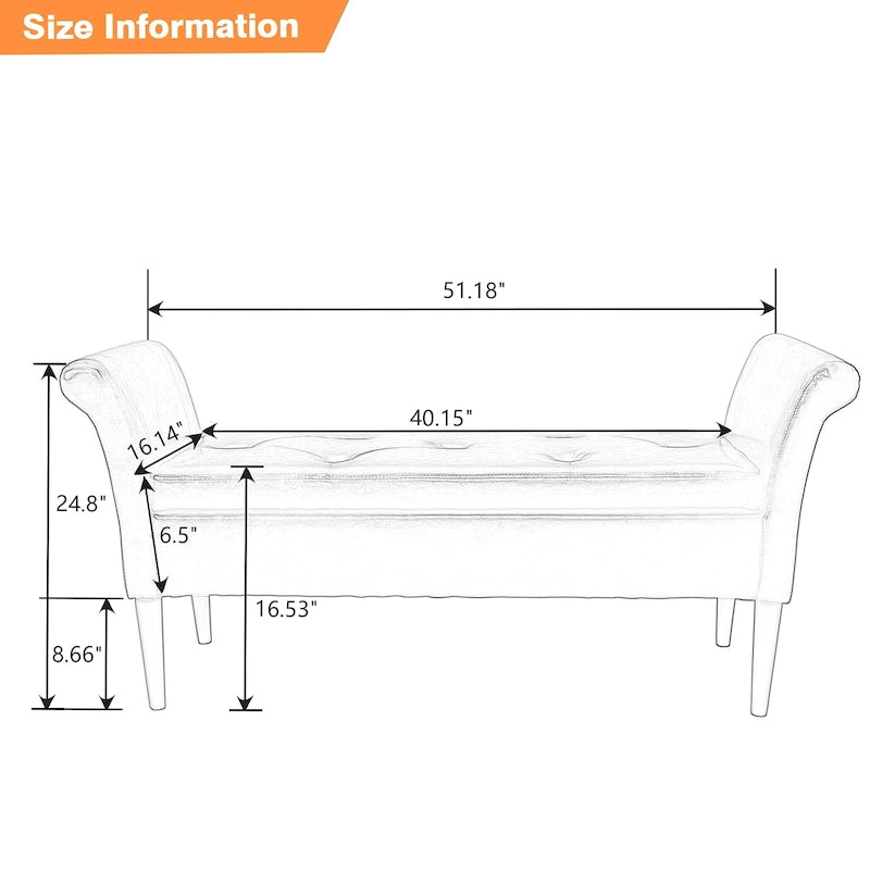Banc de rangement ottoman avec accoudoirs, banquette de rangement capitonnée pour chambre à coucher, banc d'entrée, repose-pieds avec grand espace de rangement