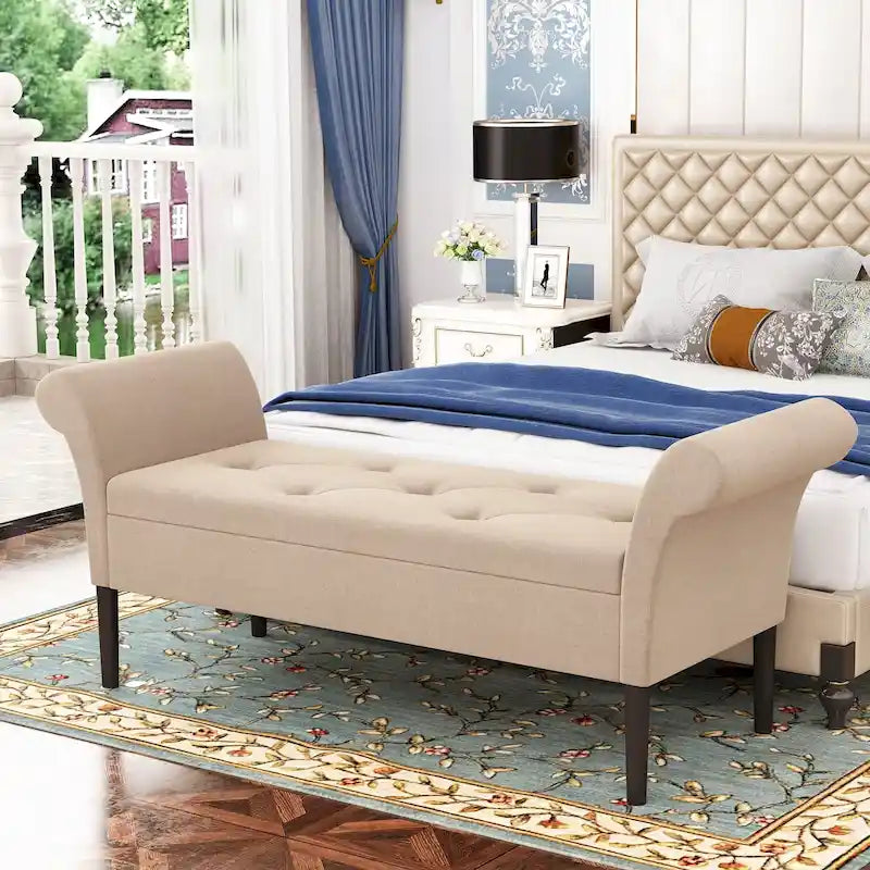 Banc de rangement ottoman avec accoudoirs, banquette de rangement capitonnée pour chambre à coucher, banc d'entrée, repose-pieds avec grand espace de rangement