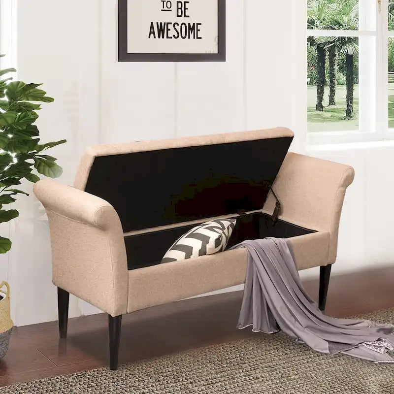 Banc de rangement ottoman avec accoudoirs, banquette de rangement capitonnée pour chambre à coucher, banc d'entrée, repose-pieds avec grand espace de rangement