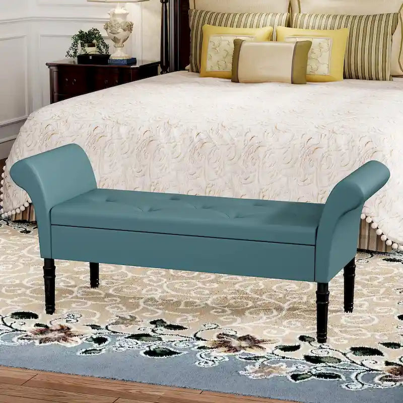 Banc de rangement ottoman avec accoudoirs, banquette de rangement capitonnée pour chambre à coucher, banc d'entrée, repose-pieds avec grand espace de rangement