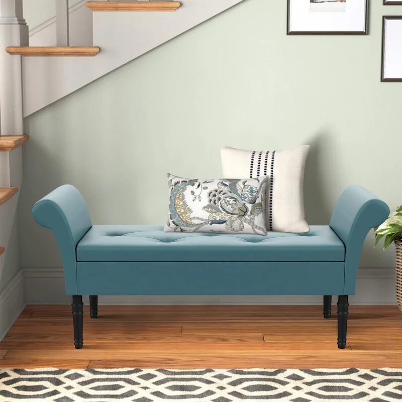 Banc de rangement ottoman avec accoudoirs, banquette de rangement capitonnée pour chambre à coucher, banc d'entrée, repose-pieds avec grand espace de rangement