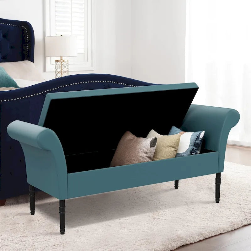 Banc de rangement ottoman avec accoudoirs, banquette de rangement capitonnée pour chambre à coucher, banc d'entrée, repose-pieds avec grand espace de rangement