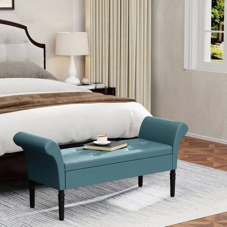 Banc de rangement ottoman avec accoudoirs, banquette de rangement capitonnée pour chambre à coucher, banc d'entrée, repose-pieds avec grand espace de rangement