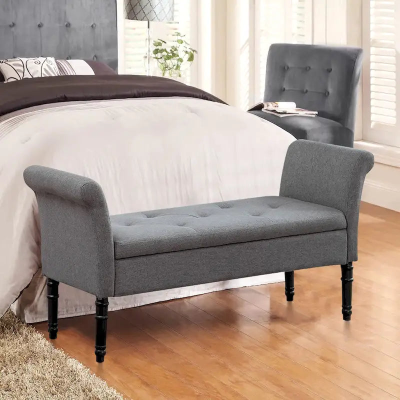 Banc de rangement ottoman avec accoudoirs, banquette de rangement capitonnée pour chambre à coucher, banc d'entrée, repose-pieds avec grand espace de rangement