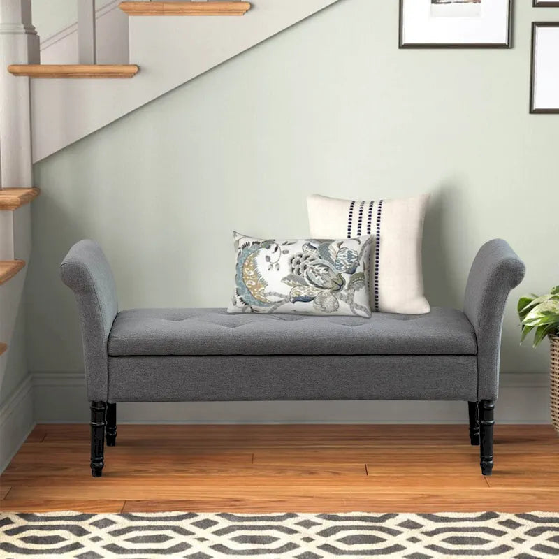 Banc de rangement ottoman avec accoudoirs, banquette de rangement capitonnée pour chambre à coucher, banc d'entrée, repose-pieds avec grand espace de rangement