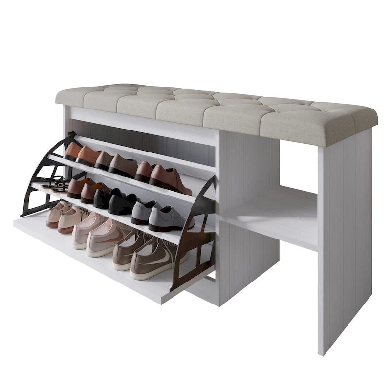 Banc à chaussures multifonctionnel avec tiroir à abattant