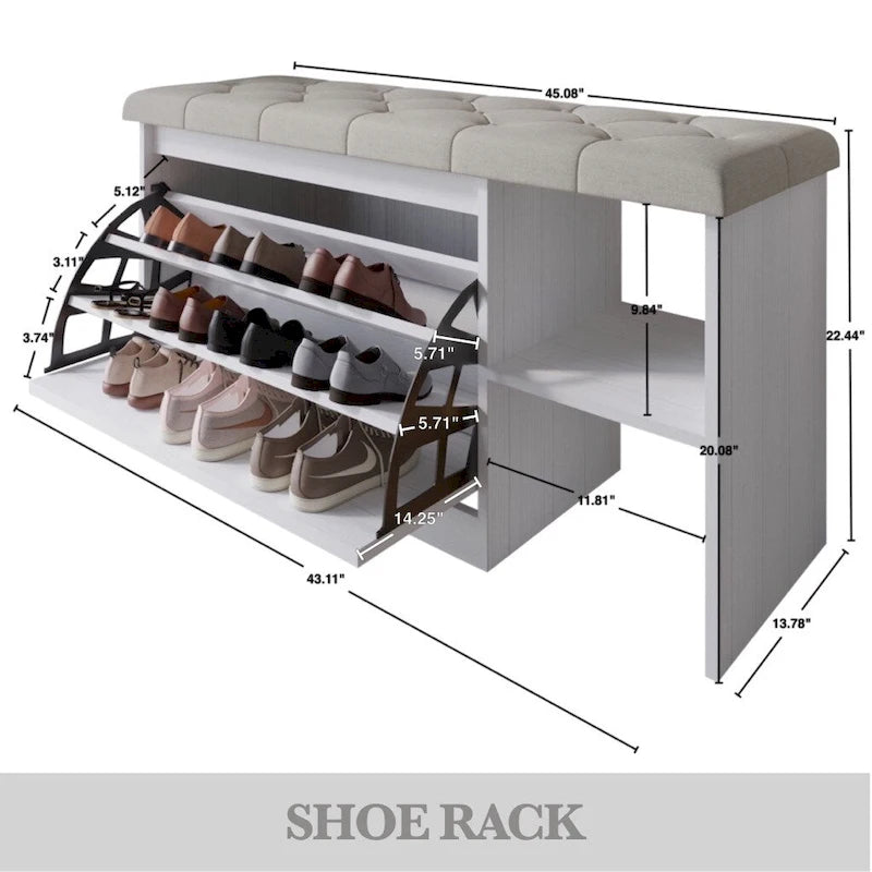 Banc à chaussures multifonctionnel avec tiroir à abattant