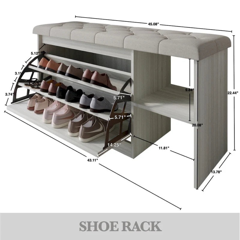 Banc à chaussures multifonctionnel avec tiroir à abattant