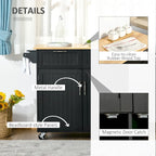 Dessert roulante de cuisine moderne de 41 pouces, Chariot de rangement de cuisine avec dessus en bois d'hévéa, 2 tiroirs et porte-serviettes