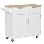 Dessert roulante de cuisine moderne de 41 pouces, Chariot de rangement de cuisine avec dessus en bois d'hévéa, 2 tiroirs et porte-serviettes