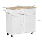 Dessert roulante de cuisine moderne de 41 pouces, Chariot de rangement de cuisine avec dessus en bois d'hévéa, 2 tiroirs et porte-serviettes