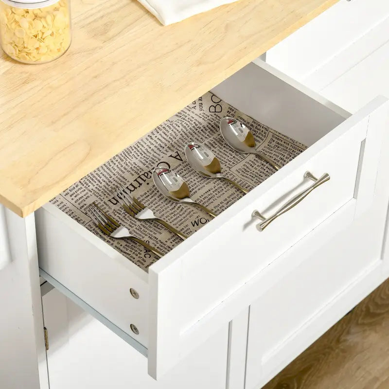 Dessert roulante de cuisine moderne de 41 pouces, Chariot de rangement de cuisine avec dessus en bois d'hévéa, 2 tiroirs et porte-serviettes