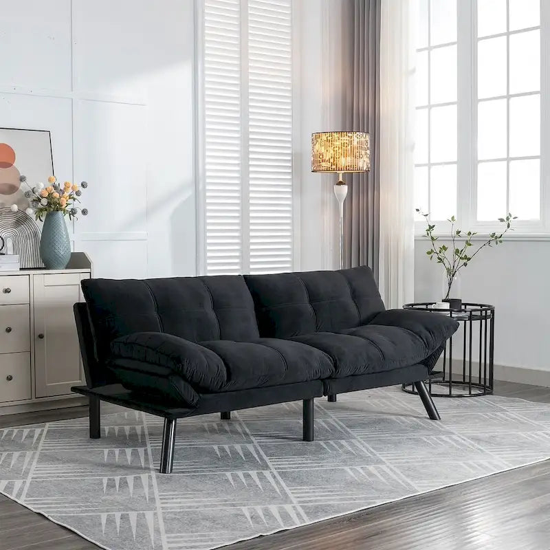 70,87 Futon Canapé-Lit, Canapé Pliable en Mousse Convertible Lit de Repos avec Accoudoirs Réglables pour Petits Espaces